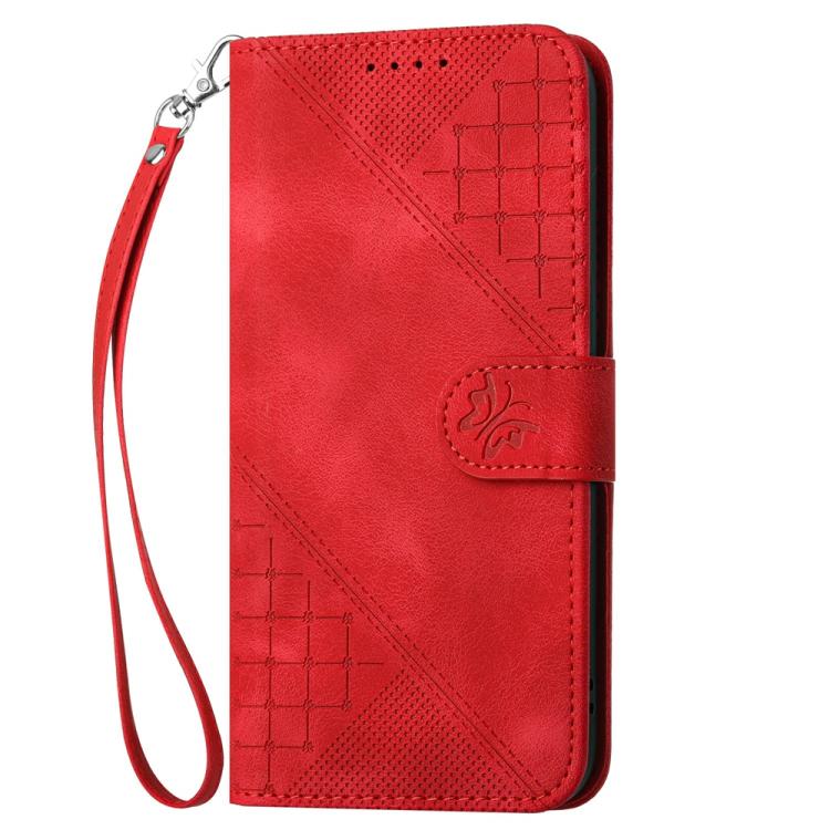 For iPhone 17 Pro Max YX0080 Grid Butterfly Embossed Pattern Flip Leather Phone Case with Lanyard(Red) - free shipping - PMc TechLife - Order now!