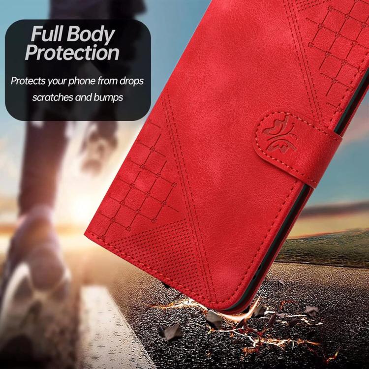 For iPhone 17 Pro Max YX0080 Grid Butterfly Embossed Pattern Flip Leather Phone Case with Lanyard(Red) - free shipping - PMc TechLife - Order now!