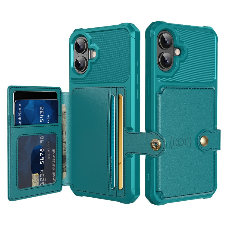 For iPhone 16 Plus Magnetic Wallet Card Bag Leather Phone Case(Cyan) - iPhone 16 Plus Cases by PMC Jewellery | Online Shopping South Africa | PMC Jewellery | Buy Now Pay Later Mobicred