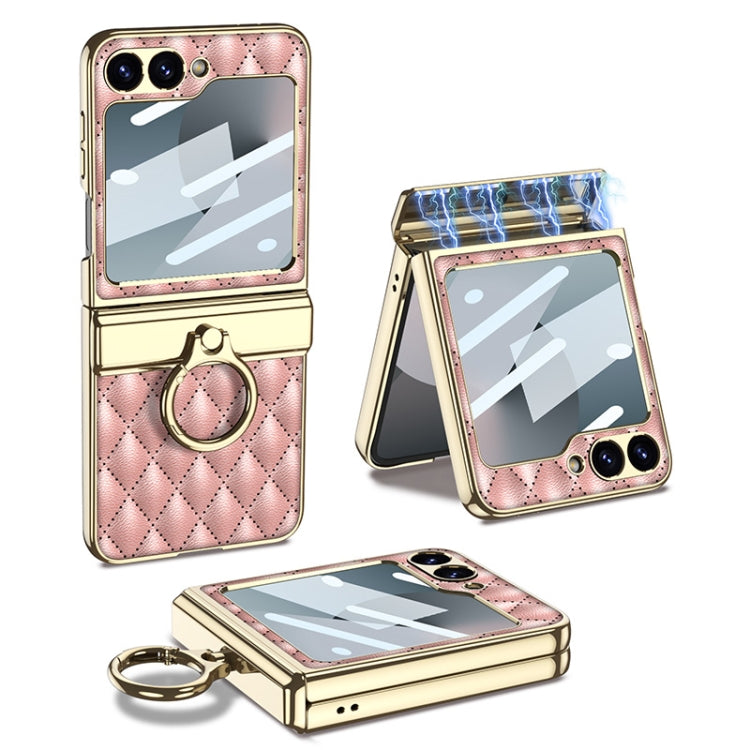 For Samsung Galaxy Z Flip6 GKK Rhombus Pattern Integrated Electroplated Leather Phone Case with Ring(Pink) - Galaxy Z Flip6 5G Cases by GKK | Online Shopping South Africa | PMC Jewellery | Buy Now Pay Later Mobicred