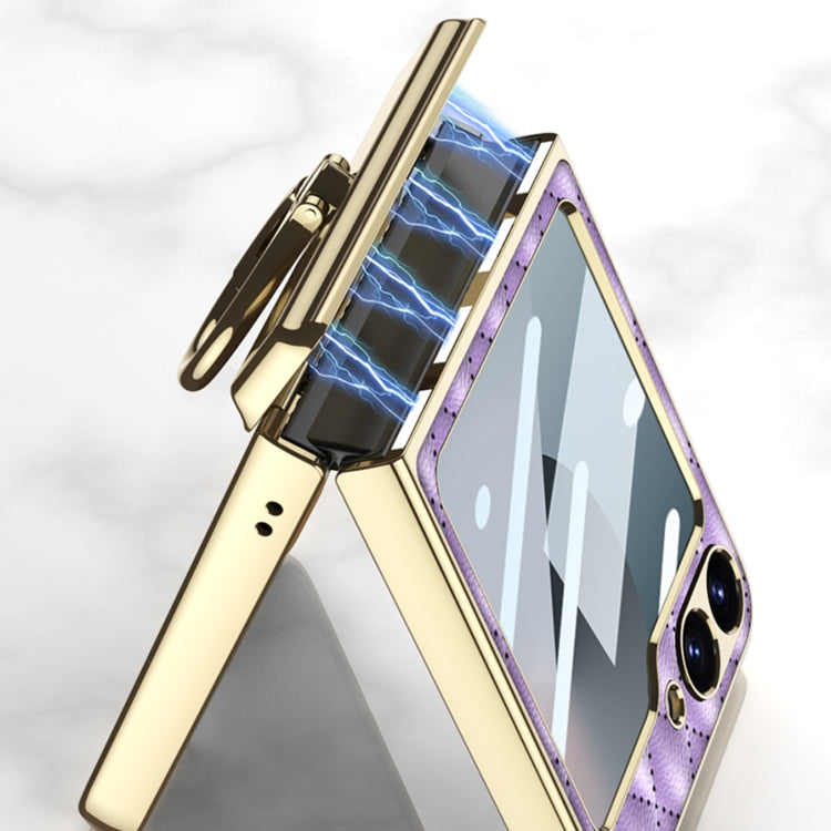 For Samsung Galaxy Z Flip6 GKK Rhombus Pattern Integrated Electroplated Leather Phone Case with Ring(Purple) - Galaxy Z Flip6 5G Cases by GKK | Online Shopping South Africa | PMC Jewellery | Buy Now Pay Later Mobicred