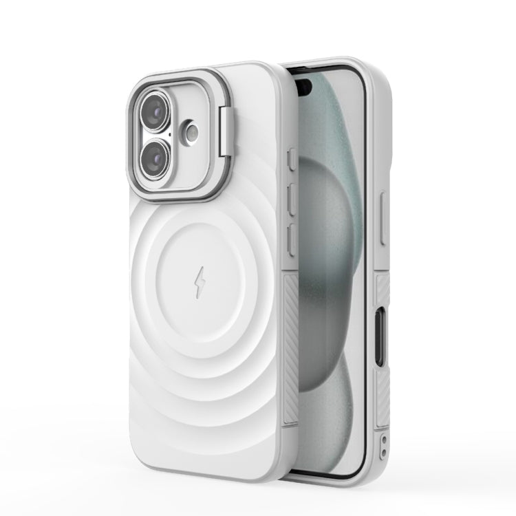 For iPhone 16 Lens Frame Bracket Corrugated MagSafe Phone Case(White) - iPhone 16 Cases by PMC Jewellery | Online Shopping South Africa | PMC Jewellery | Buy Now Pay Later Mobicred