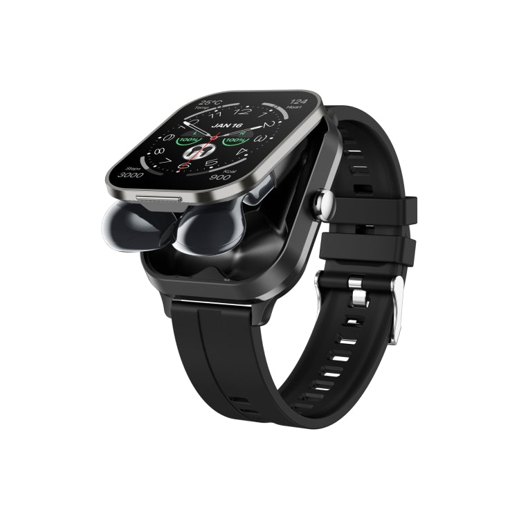 D8 Pro 2.01 inch 2 in 1 Bluetooth Earphone Silicone Strap Smart Watch, Support NFC with Cover(Black) - Smart Watches by PMC TechLife | Online Shopping South Africa | PMC TechLife | Buy Now Pay Later Mobicred