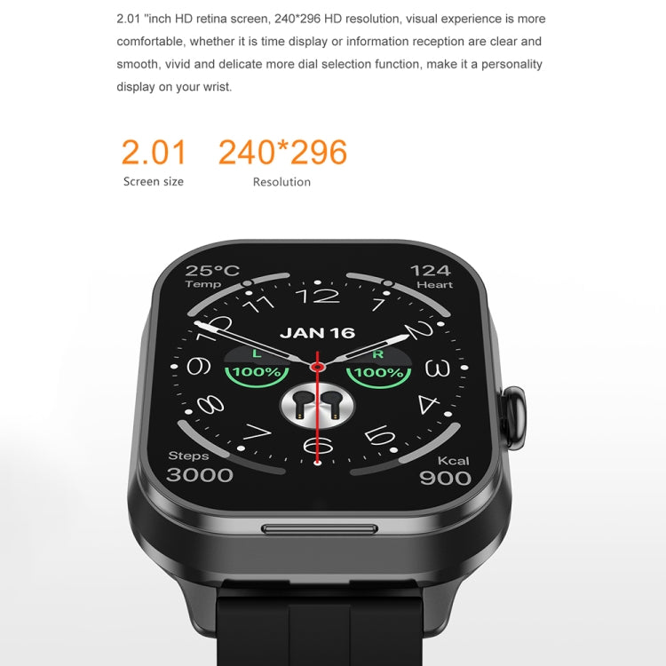 D8 Pro 2.01 inch 2 in 1 Bluetooth Earphone Silicone Strap Smart Watch, Support NFC with Cover(Space Grey) - Smart Watches by PMC TechLife | Online Shopping South Africa | PMC TechLife | Buy Now Pay Later Mobicred