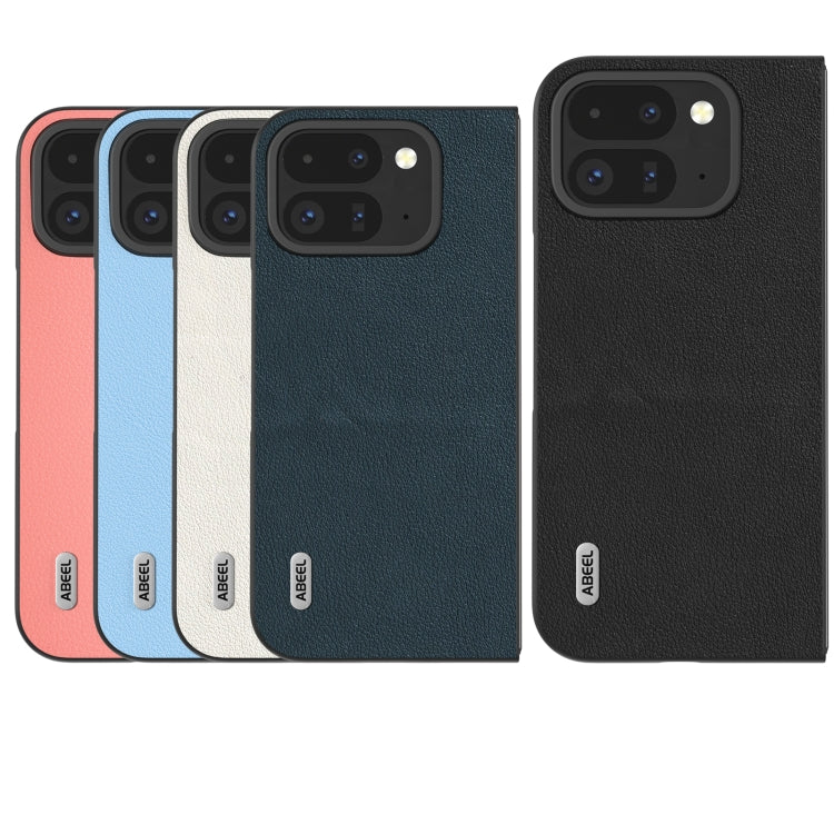 For Google Pixel 9 Pro Fold ABEEL Genuine Leather Wave Black Edge Phone Case(Black) - Google Cases by PMC TechLife | Online Shopping South Africa | PMC TechLife | Buy Now Pay Later Mobicred