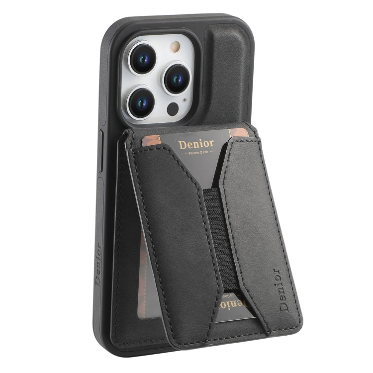 For iPhone 16 Pro Denior D18 Skin Feel Rotating Holder MagSafe Detachable Card Slot Phone Case(Black) - iPhone 16 Pro Cases by Denior | Online Shopping South Africa | PMC Jewellery | Buy Now Pay Later Mobicred