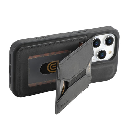 For iPhone 16 Pro Denior D18 Skin Feel Rotating Holder MagSafe Detachable Card Slot Phone Case(Black) - iPhone 16 Pro Cases by Denior | Online Shopping South Africa | PMC Jewellery | Buy Now Pay Later Mobicred