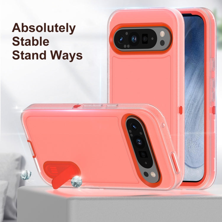 For Google Pixel 9 Pro Rugged PC + Silicone Phone Case with Holder(Transparent+Orange) - Google Cases by PMC Jewellery | Online Shopping South Africa | PMC Jewellery | Buy Now Pay Later Mobicred