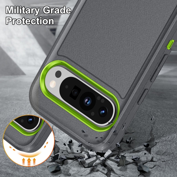 For Google Pixel 9 Rugged PC + Silicone Phone Case with Holder(Grey+Fresh Green) - free shipping - PMC TechLife - Order now!