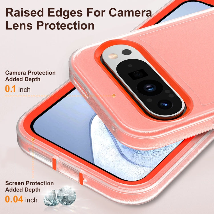 For Google Pixel 9 Rugged PC + Silicone Phone Case with Holder(Transparent+Orange) - Google Cases by PMC TechLife | Online Shopping South Africa | PMC TechLife | Buy Now Pay Later Mobicred