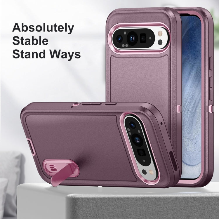 For Google Pixel 9 Rugged PC + Silicone Phone Case with Holder(Purple+Pink) - Google Cases by PMC Jewellery | Online Shopping South Africa | PMC Jewellery | Buy Now Pay Later Mobicred