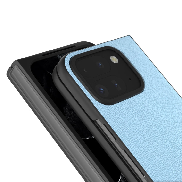 For Google Pixel 9 Pro Fold ABEEL Genuine Leather Elegant Black Edge Phone Case(Sky Blue) - Google Cases by PMC TechLife | Online Shopping South Africa | PMC TechLife | Buy Now Pay Later Mobicred