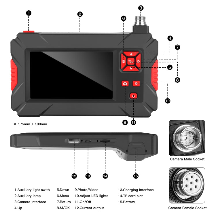 P30 8mm 1080P IP68 Waterproof 4.3 inch Screen Dual Camera Digital Endoscope, Length:2m Hard Cable(Black) -  by PMC Jewellery | Online Shopping South Africa | PMC Jewellery | Buy Now Pay Later Mobicred