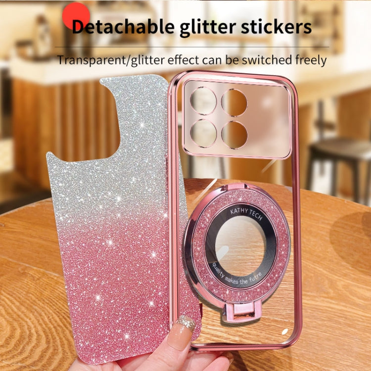 For Redmi K70 / K70 Pro Plated Gradient Glitter Round Holder TPU Phone Case(Pink) - K70 Pro Cases by PMC Jewellery | Online Shopping South Africa | PMC Jewellery | Buy Now Pay Later Mobicred