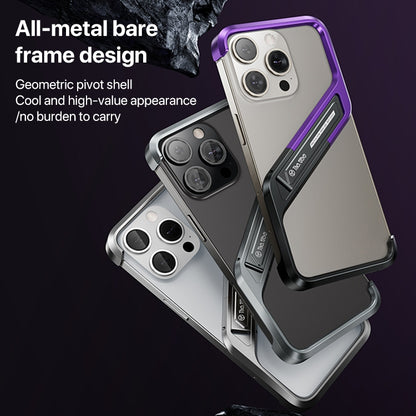 For iPhone 16 S-shaped Stand Frameless Metal Phone Case(Black Purple) - iPhone 16 Cases by PMC Jewellery | Online Shopping South Africa | PMC Jewellery | Buy Now Pay Later Mobicred