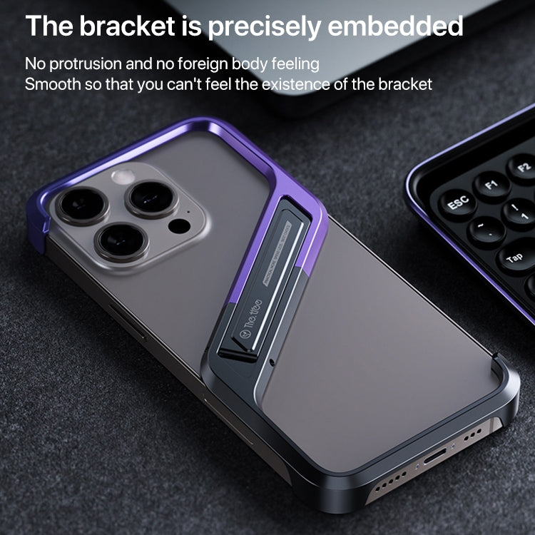 For iPhone 16 Pro Max S-shaped Stand Frameless Metal Phone Case(Black Purple) - iPhone 16 Pro Max Cases by PMC Jewellery | Online Shopping South Africa | PMC Jewellery | Buy Now Pay Later Mobicred