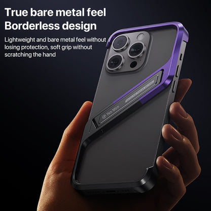 For iPhone 15 Pro Max S-shaped Stand Frameless Metal Phone Case(Black Purple) - iPhone 15 Pro Max Cases by PMC Jewellery | Online Shopping South Africa | PMC Jewellery | Buy Now Pay Later Mobicred