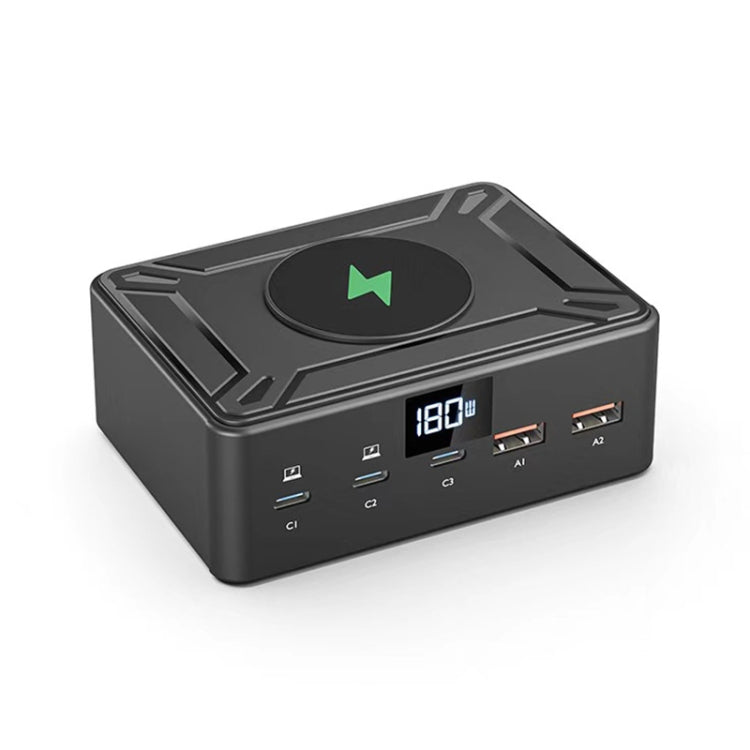 190W LED Display 3 x Type-C + 2 x USB Multi Ports Charger Support QI Wireless Charging(Black) - Multifunction Charger by PMC Jewellery | Online Shopping South Africa | PMC Jewellery | Buy Now Pay Later Mobicred