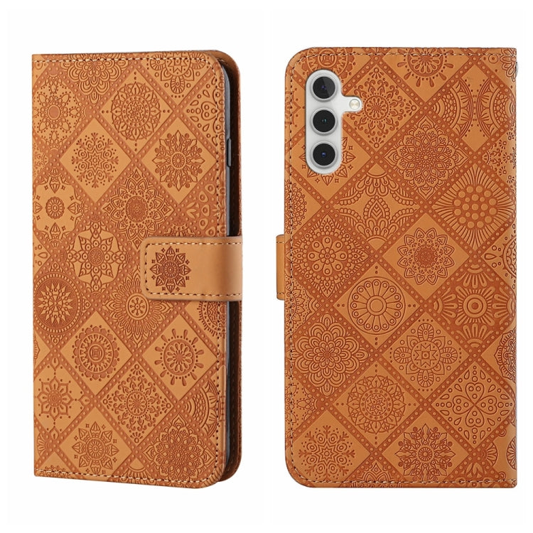 For Samsung Galaxy S25 5G Ethnic Style Embossed Pattern Leather Phone Case(Brown) - Galaxy S25 5G Cases by PMC Jewellery | Online Shopping South Africa | PMC Jewellery | Buy Now Pay Later Mobicred