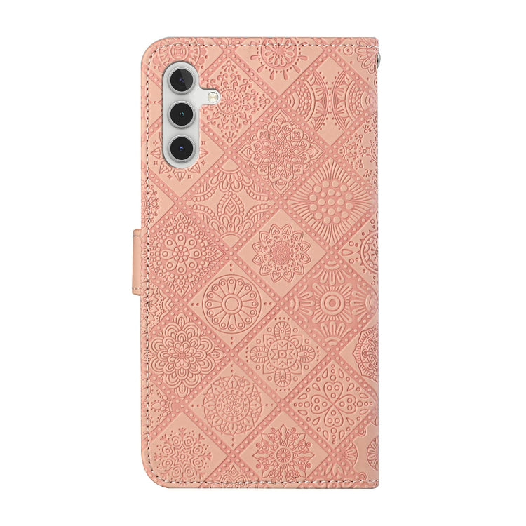 For Samsung Galaxy S25 5G Ethnic Style Embossed Pattern Leather Phone Case(Pink) - Galaxy S25 5G Cases by PMC Jewellery | Online Shopping South Africa | PMC Jewellery | Buy Now Pay Later Mobicred