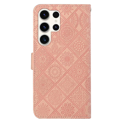 For Samsung Galaxy S25 Ultra 5G Ethnic Style Embossed Pattern Leather Phone Case(Pink) - Galaxy S25 Ultra 5G Cases by PMC Jewellery | Online Shopping South Africa | PMC Jewellery | Buy Now Pay Later Mobicred