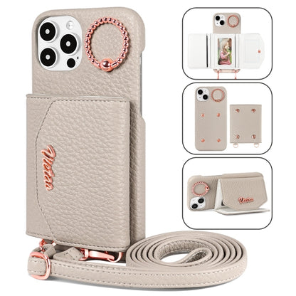 For iPhone 15 Pro Max VIETAO Ring Holder Card Bag Phone Case with Lanyard(Grey) - iPhone 15 Pro Max Cases by VIETAO | Online Shopping South Africa | PMC Jewellery | Buy Now Pay Later Mobicred