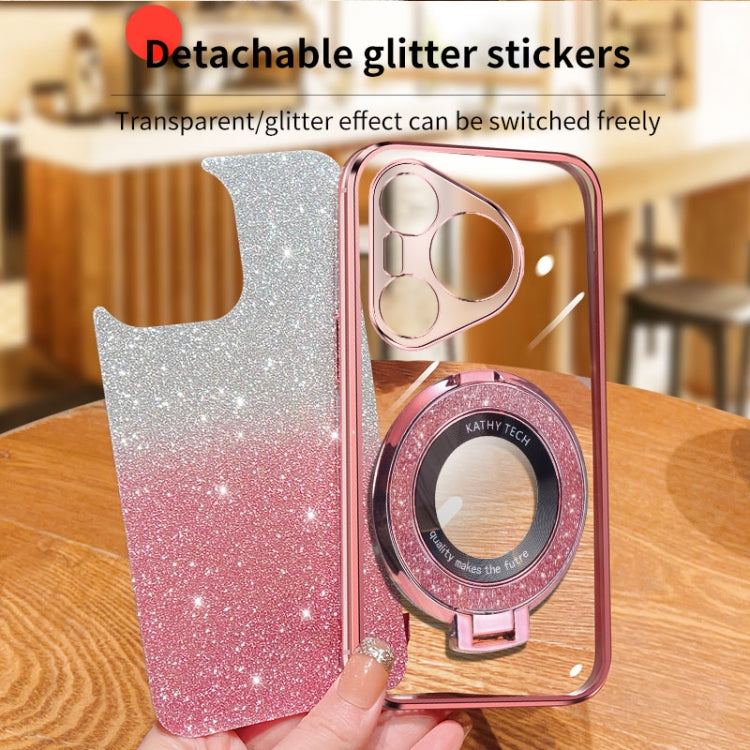 For Huawei Pura 70 Plated Gradient Glitter Round Holder TPU Phone Case(Silver) - Huawei Cases by PMC Jewellery | Online Shopping South Africa | PMC Jewellery | Buy Now Pay Later Mobicred