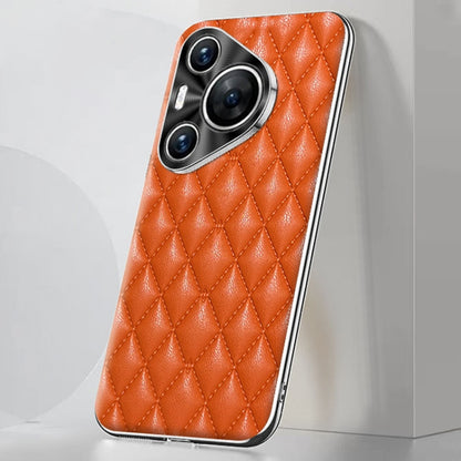 For Huawei Pura 70 Pro / 70 Pro+ Silver Edge Rhombic Texture PU Leather Phone Case(Orange) - Huawei Cases by PMC Jewellery | Online Shopping South Africa | PMC Jewellery | Buy Now Pay Later Mobicred