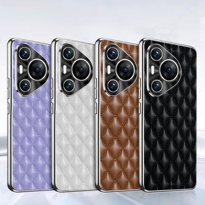 For Huawei Pura 70 Pro / 70 Pro+ Silver Edge Rhombic Texture PU Leather Phone Case(Brown) - Huawei Cases by PMC Jewellery | Online Shopping South Africa | PMC Jewellery | Buy Now Pay Later Mobicred