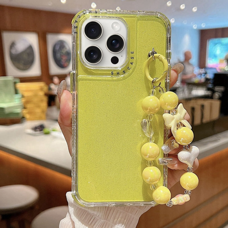 For iPhone 16 Pro TPU + PC + Glitter Sequins Full Coverage Phone Case with Bracelet(Yellow) - iPhone 16 Pro Cases by PMC TechLife | Online Shopping South Africa | PMC TechLife | Buy Now Pay Later Mobicred