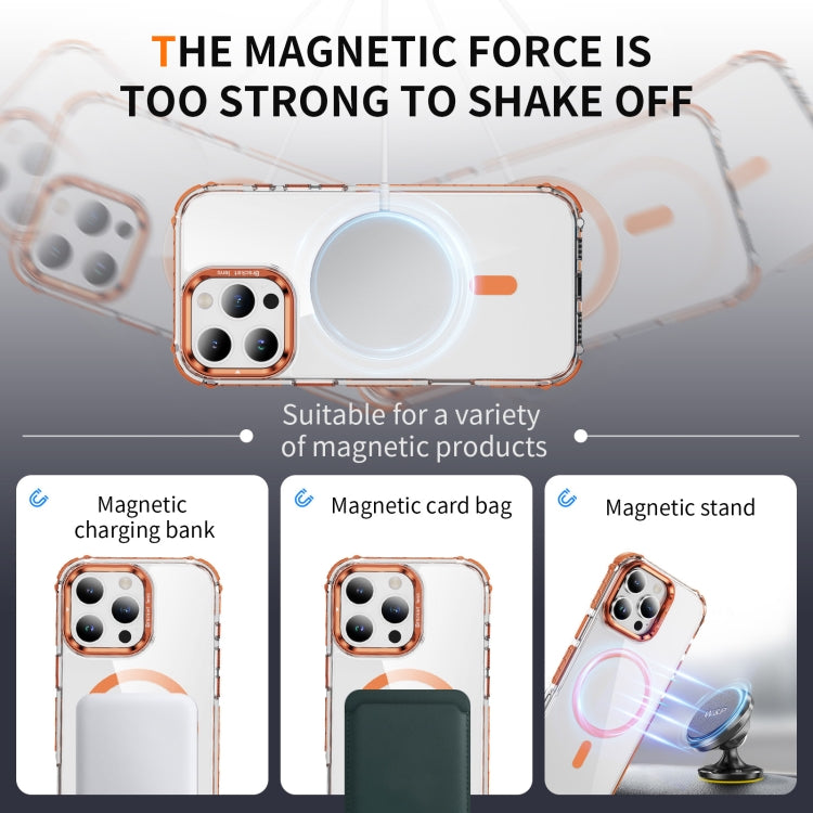 For iPhone 16 Pro Max Rainbow Series Transparent MagSafe Lens Holder Phone Case(Orange) - iPhone 16 Pro Max Cases by PMC TechLife | Online Shopping South Africa | PMC TechLife | Buy Now Pay Later Mobicred