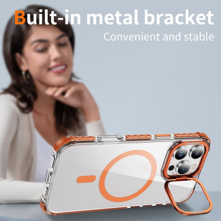 For iPhone 16 Pro Max Rainbow Series Transparent MagSafe Lens Holder Phone Case(Orange) - iPhone 16 Pro Max Cases by PMC TechLife | Online Shopping South Africa | PMC TechLife | Buy Now Pay Later Mobicred