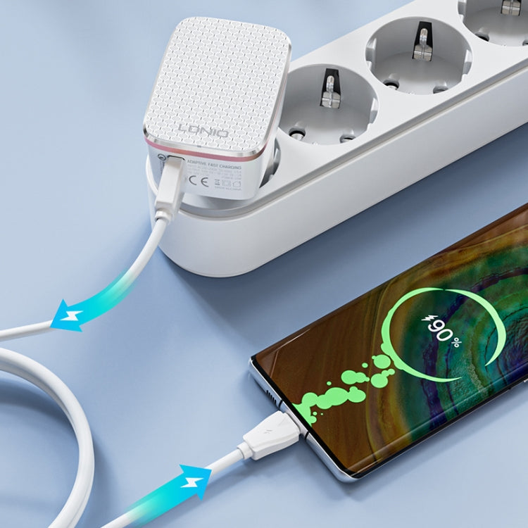 LDNIO A1204Q QC3.0 18W USB Fast Charger with 1m USB to Micro USB Cable, Plug Type:UK Plug(White Gold) - free shipping - PMC TechLife - Order now!