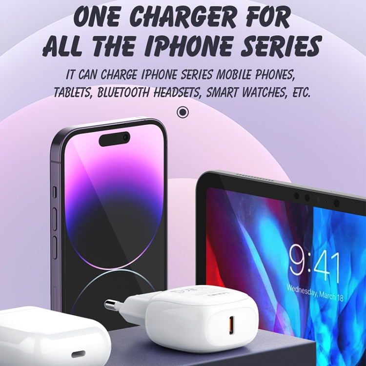 LDNIO A1206C PD27W USB-C / Type-C Fast Charger with 1m 8 Pin Cable, Plug Type:EU Plug(White) - free shipping - PMC Jewellery - Order now!