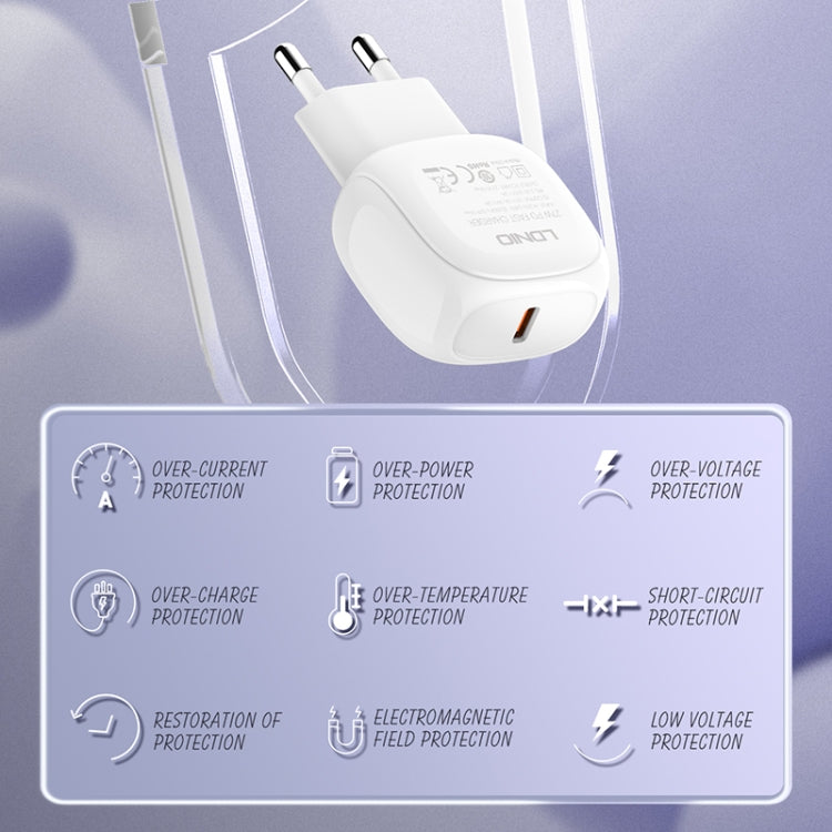 LDNIO A1206C PD27W USB-C / Type-C Fast Charger with 1m Type-C Cable, Plug Type:EU Plug(White) - free shipping - PMC TechLife - Order now!