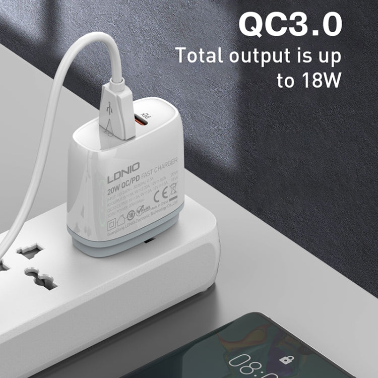 LDNIO Q229 QC3.0 / PD20W USB + Type-C Fast Charger with 1m USB to Type-C Cable, Plug Type:US Plug(White) - USB Charger by LDNIO | Online Shopping South Africa | PMC TechLife | Buy Now Pay Later Mobicred