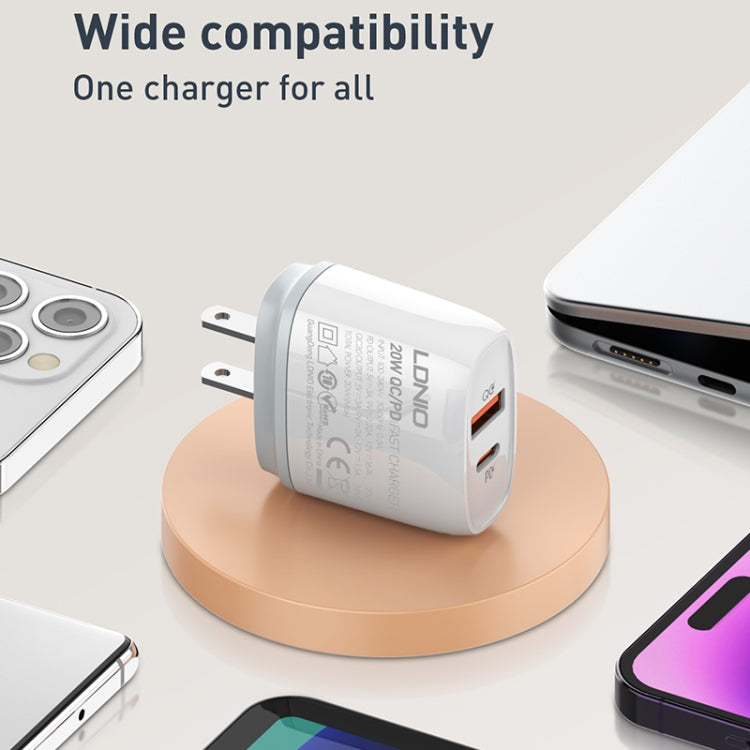 LDNIO Q229 QC3.0 / PD20W USB + Type-C Fast Charger with 1m Type-C to 8 Pin Cable, Plug Type:EU Plug(White) - USB Charger by LDNIO | Online Shopping South Africa | PMC Jewellery | Buy Now Pay Later Mobicred