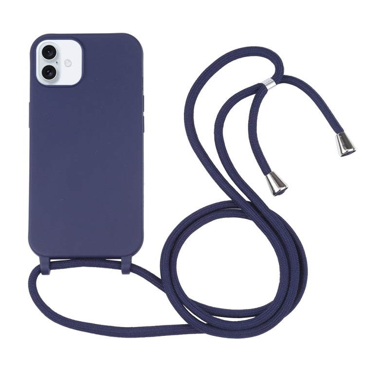 For iPhone 16 Plus Candy Colors TPU Protective Phone Case with Lanyard(Dark Blue) - iPhone 16 Plus Cases by PMC Jewellery | Online Shopping South Africa | PMC Jewellery | Buy Now Pay Later Mobicred