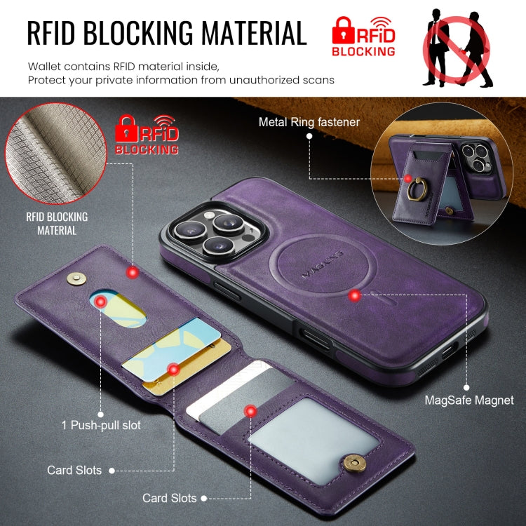 For iPhone 16 Pro Max DG.MING K1 MagSafe Detachable Wallet RFID Back Cover Phone Case(Purple) - iPhone 16 Pro Max Cases by DG.MING | Online Shopping South Africa | PMC Jewellery | Buy Now Pay Later Mobicred