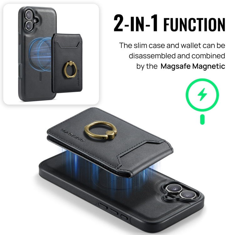 For iPhone 16 DG.MING K1 MagSafe Detachable Wallet RFID Back Cover Phone Case(Black) - iPhone 16 Cases by DG.MING | Online Shopping South Africa | PMC Jewellery | Buy Now Pay Later Mobicred