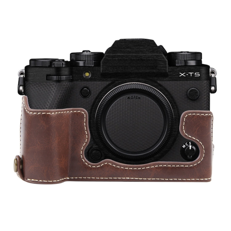 For FUJIFILM X-T5 Glossy PU Leather Camera Half Case Base(Coffee) - Half Case by PMC TechLife | Online Shopping South Africa | PMC TechLife | Buy Now Pay Later Mobicred