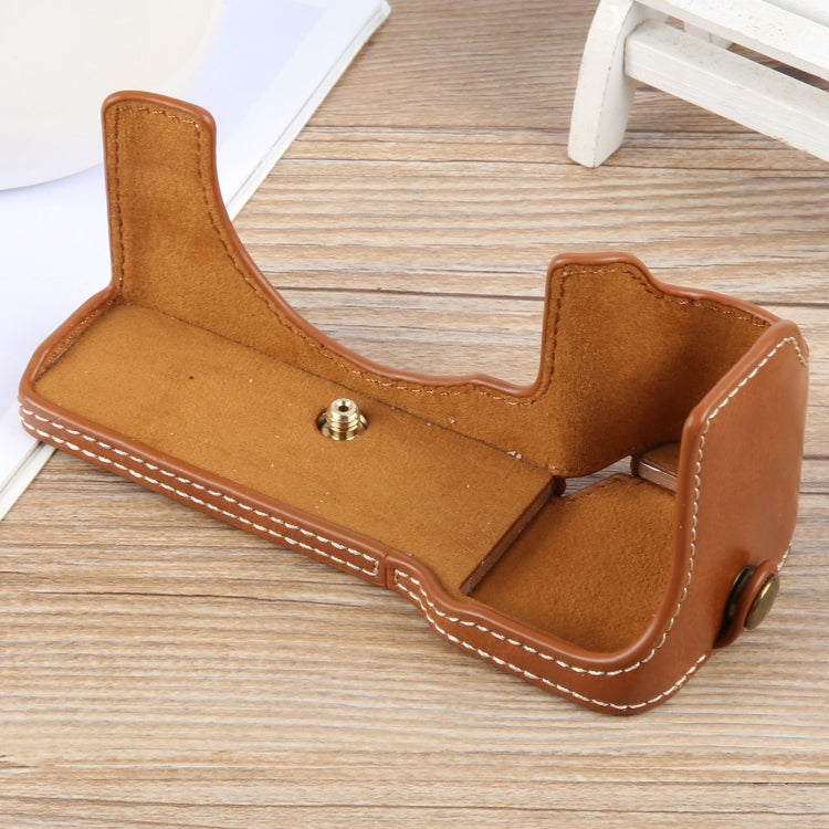 For Sony ILCE-7CM2 / Alpha 7C II Glossy PU Leather Camera Half Case Base(Brown) - Half Case by PMC TechLife | Online Shopping South Africa | PMC TechLife | Buy Now Pay Later Mobicred
