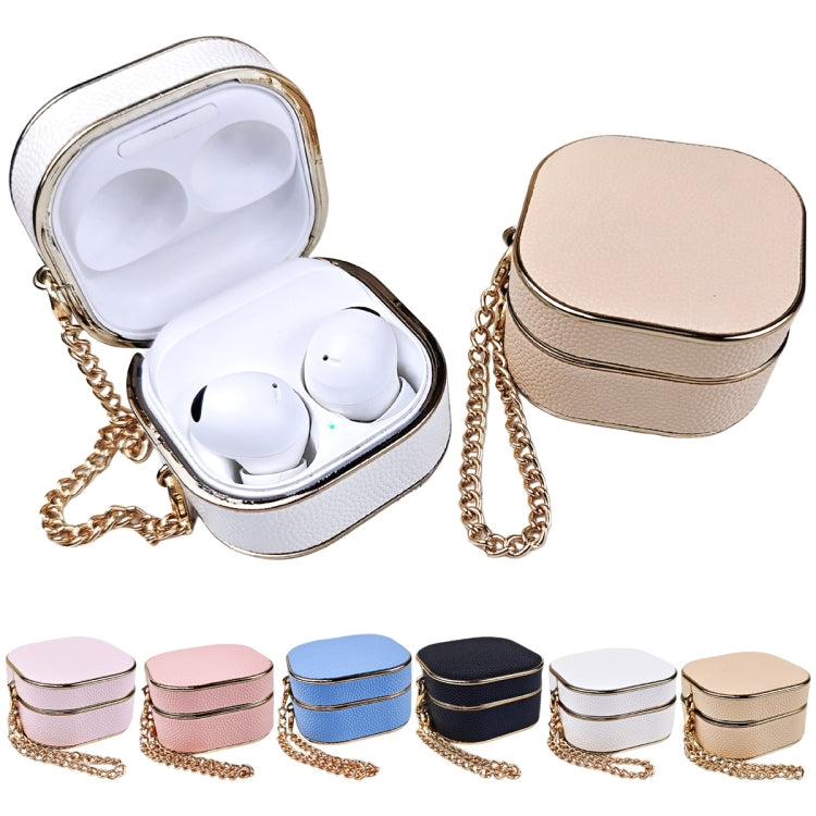 For Samsung Galaxy Buds2 / 2 Pro / Pro Litchi Texture Earbuds Box Leather Protective Case with Metal Bracelet(Beige) - Samsung Earphone Case by PMC Jewellery | Online Shopping South Africa | PMC Jewellery | Buy Now Pay Later Mobicred