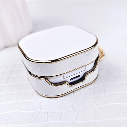 For Samsung Galaxy Buds2 / 2 Pro / Pro Litchi Texture Earbuds Box Leather Protective Case with Metal Bracelet(Beige) - Samsung Earphone Case by PMC Jewellery | Online Shopping South Africa | PMC Jewellery | Buy Now Pay Later Mobicred