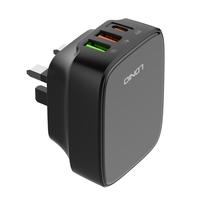 LDNIO Q334 32W Type-C + Dual USB Port Charger with 1m USB-C / Type-C to USB-C / Type-C Data Cable, Plug Type:UK Plug(Black) - USB Charger by LDNIO | Online Shopping South Africa | PMC Jewellery | Buy Now Pay Later Mobicred