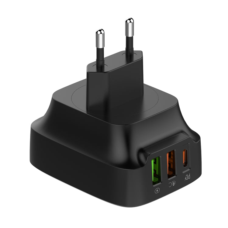 LDNIO Q334 32W Type-C + Dual USB Port Charger with 1m USB-C / Type-C to 8 Pin Data Cable, Plug Type:EU Plug(Black) - USB Charger by LDNIO | Online Shopping South Africa | PMC Jewellery | Buy Now Pay Later Mobicred