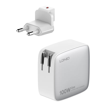 LDNIO Q408 100W GaN USB+3 USB-C / Type-C Interface Charger with 1m 100W USB-C / Type-C to USB-C / Type-C Data Cable, Plug Type:EU Plug(White) - USB Charger by LDNIO | Online Shopping South Africa | PMC Jewellery | Buy Now Pay Later Mobicred