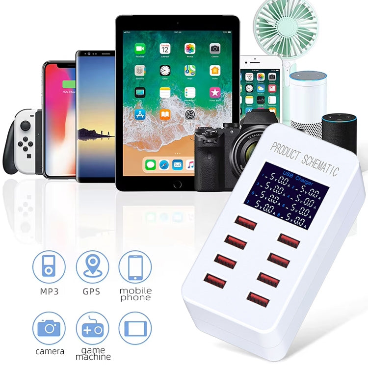 A8B 50W 8 Ports USB Smart Charging Station with Digital Display, Plug:AU Plug - Multifunction Charger by PMC Jewellery | Online Shopping South Africa | PMC Jewellery | Buy Now Pay Later Mobicred