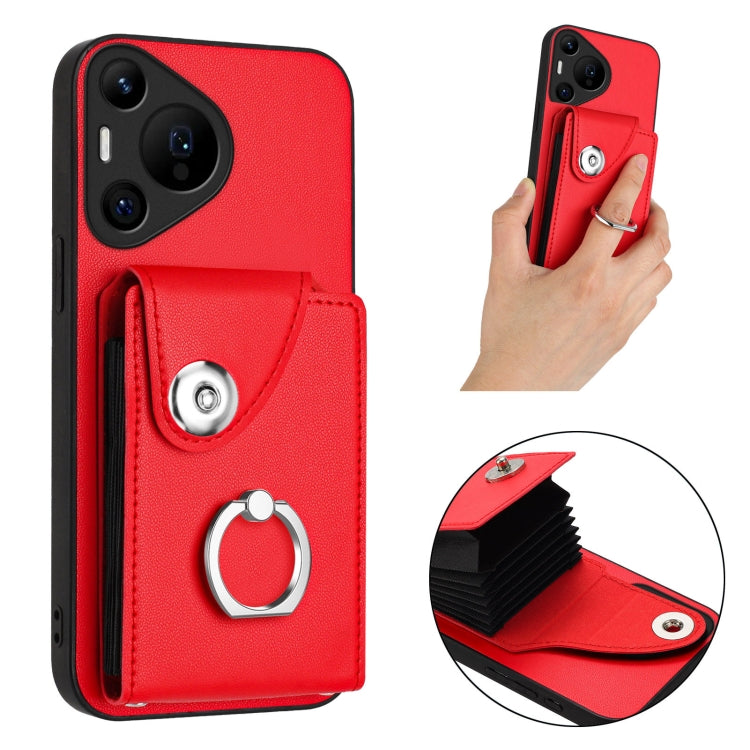 For Huawei Pura 70 Pro / 70 Pro+ Organ Card Bag Ring Holder Phone Case(Red) - Huawei Cases by PMC Jewellery | Online Shopping South Africa | PMC Jewellery | Buy Now Pay Later Mobicred