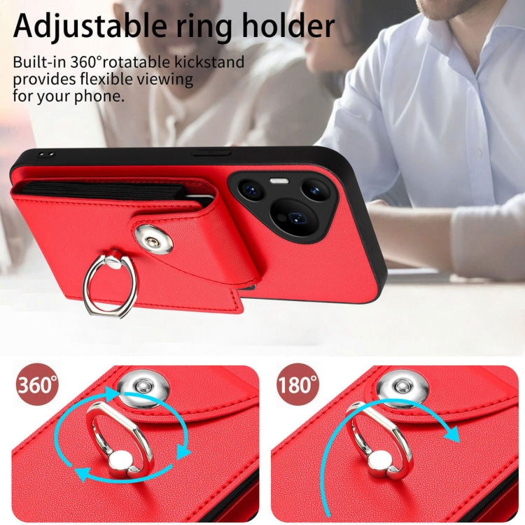 For Huawei Pura 70 Pro / 70 Pro+ Organ Card Bag Ring Holder Phone Case(Red) - Huawei Cases by PMC Jewellery | Online Shopping South Africa | PMC Jewellery | Buy Now Pay Later Mobicred